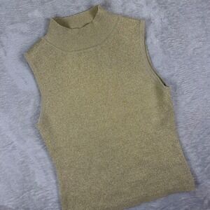 EURO-X Women's Sleeveless Mock Neck Sweater Size S Gold Metallic Silk Blend Top